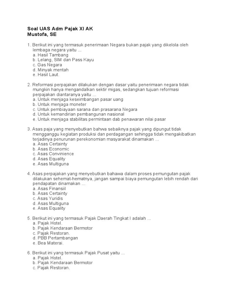 UAS Ganjil Adm Pajak XI | PDF