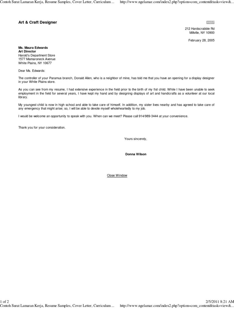 Application letter disebut juga surat lamaran kerja. Contoh Surat Lamaran Kerja Resume Samples Cover Letter Curriculum Vitae Surat Bisnis Daftar Riwayat Hidup Art Craft Designer Pdf