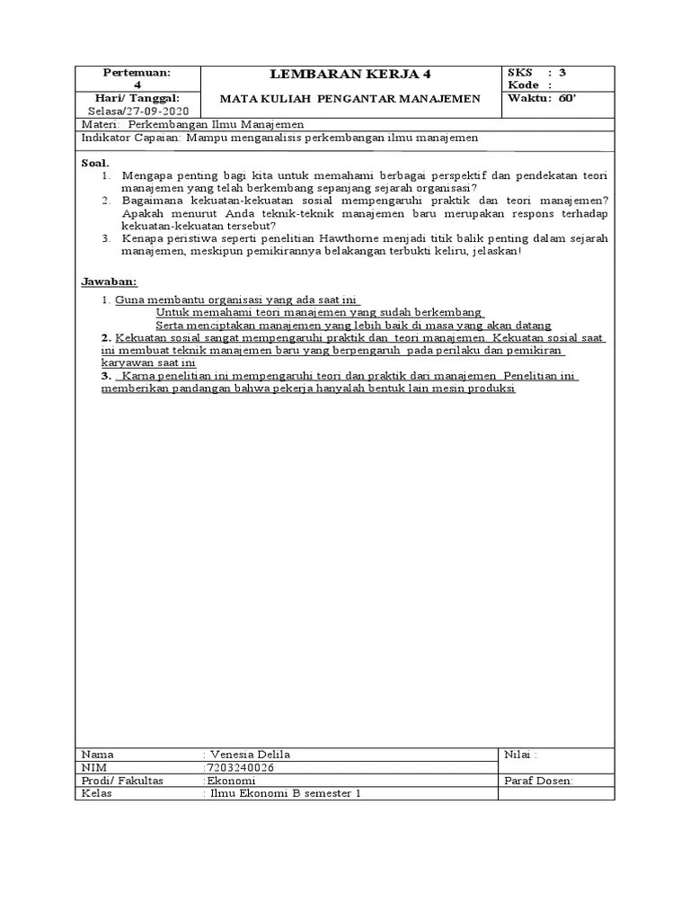 LK 3 Pengantar Manajemen 2020 | PDF
