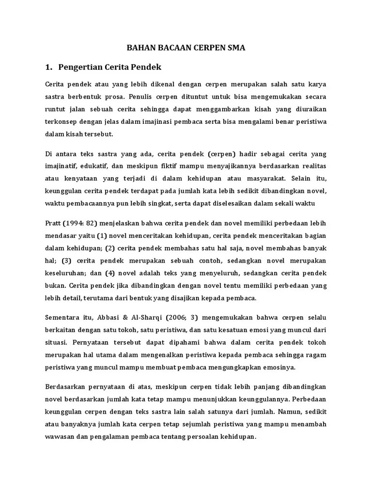 Cerpen adalah cerita yang wujudnya . Bahan Bacaan Cerpen Sma Pdf