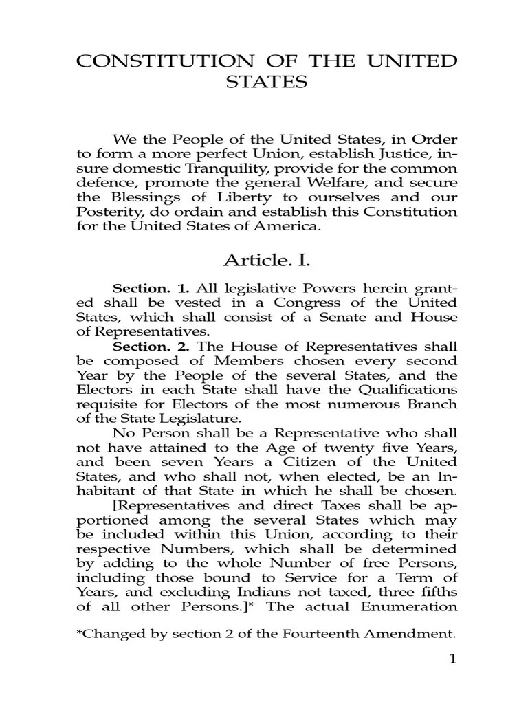 constitution of the united states section 1 united states