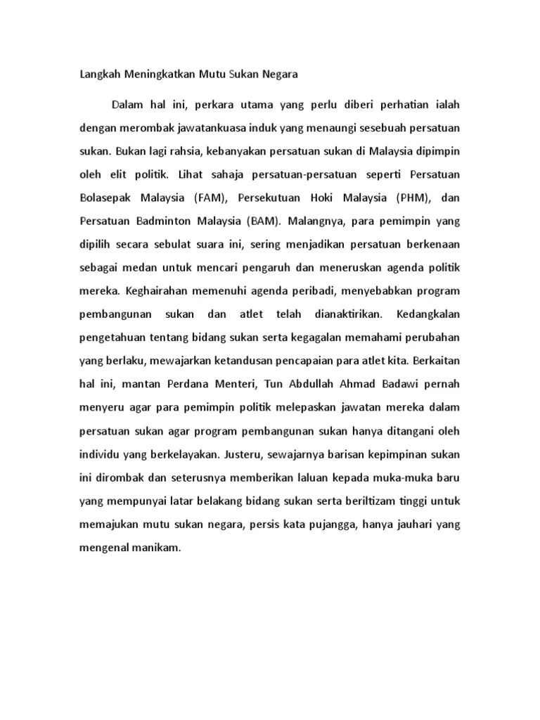 ٣٠ ذو الحجة ١٤٤٣ هـ. Langkah Meningkatkan Mutu Sukan Negara Pdf