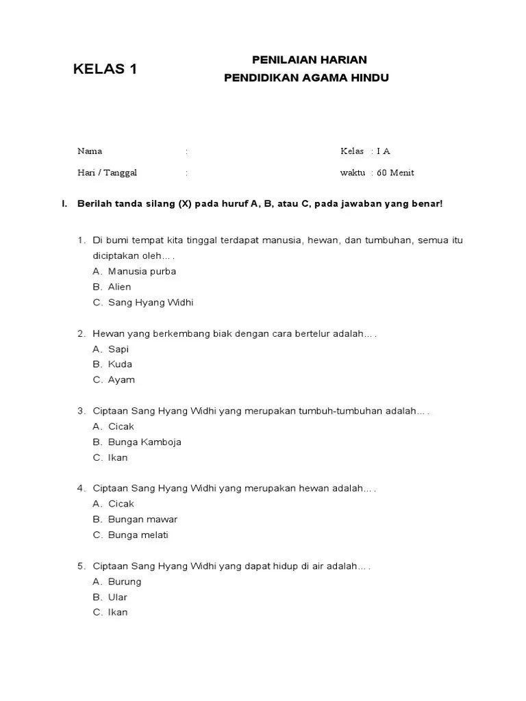 Kelas 1 Ciptaan Sang Hyang Widhi | PDF