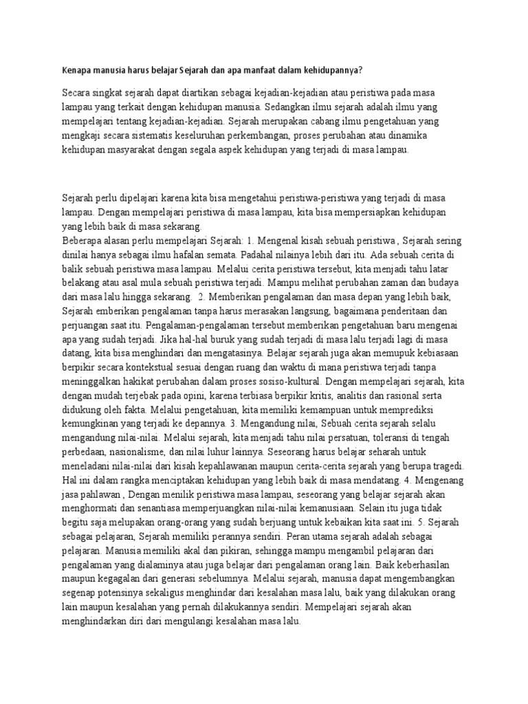 Kenapa Manusia Harus Belajar Sejarah Dan Apa Manfaat Dalam Kehidupannya |  PDF