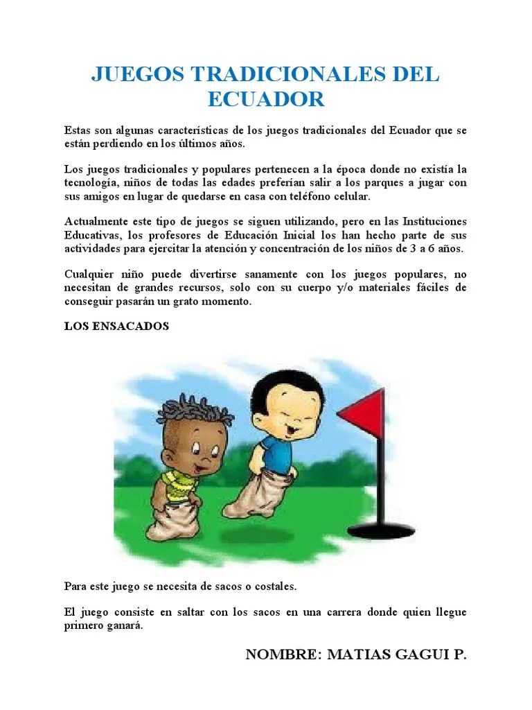 Los juegos tradicionales son aquellos que no requieren el uso de instrumentos especializados sino de elementos que se. Juegos Tradicionales Del Ecuador Pdf Ocio Deportes