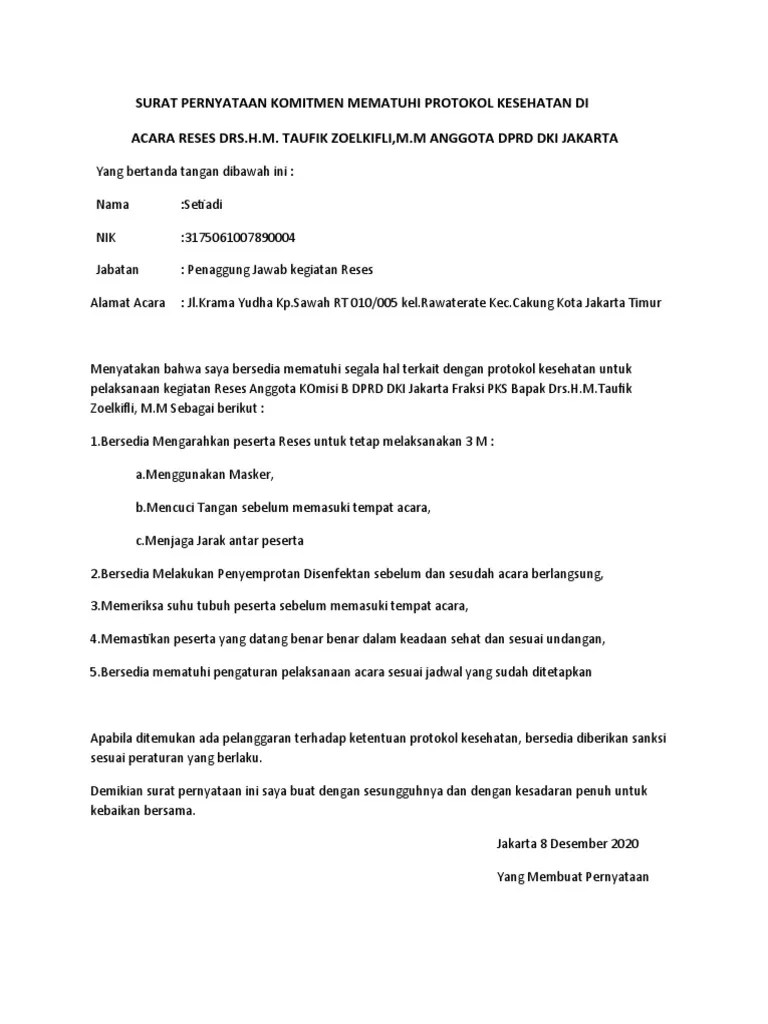 N a m a : Surat Pernyataan Komitmen Mematuhi Protokol Kesehatan Di Pdf