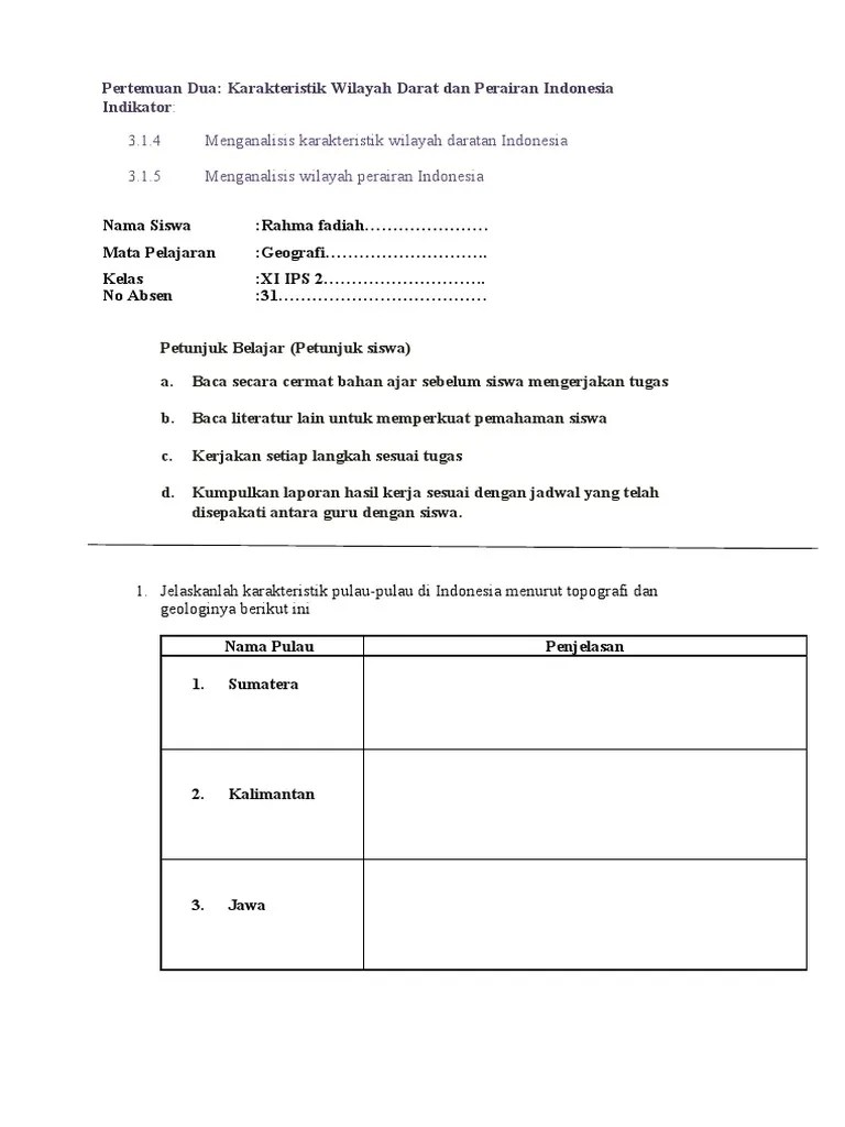 LKS KLS XI - Ips Karakteristik Wilayah Daratan Dan Perairan Indonesia | PDF