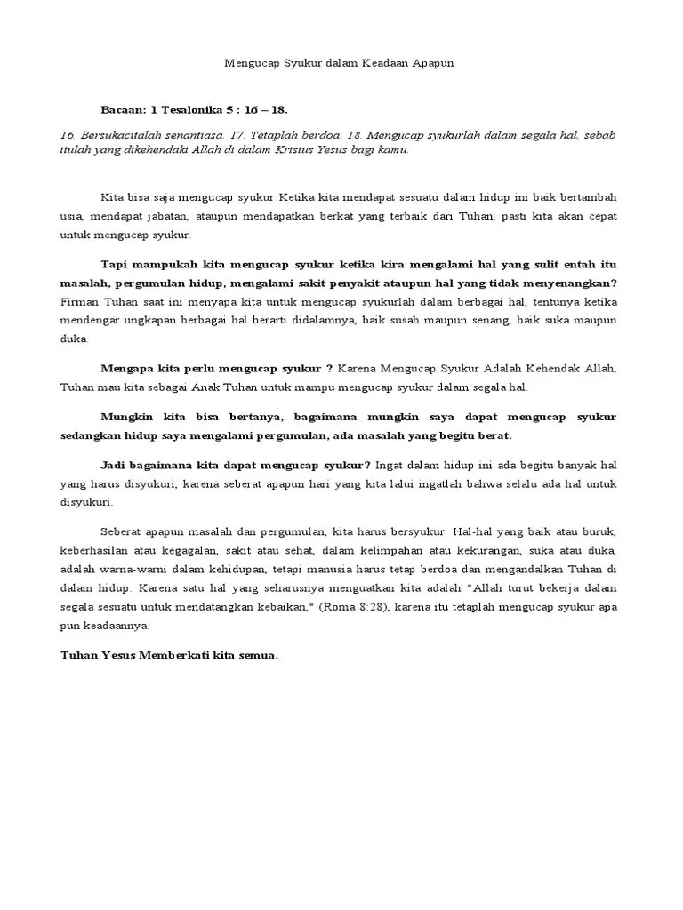 Mengucap Syukur Dalam Keadaan Apapun | PDF