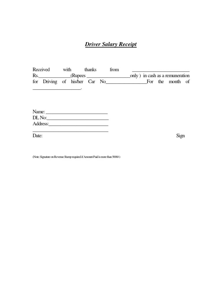 driver salary receipt template pdf