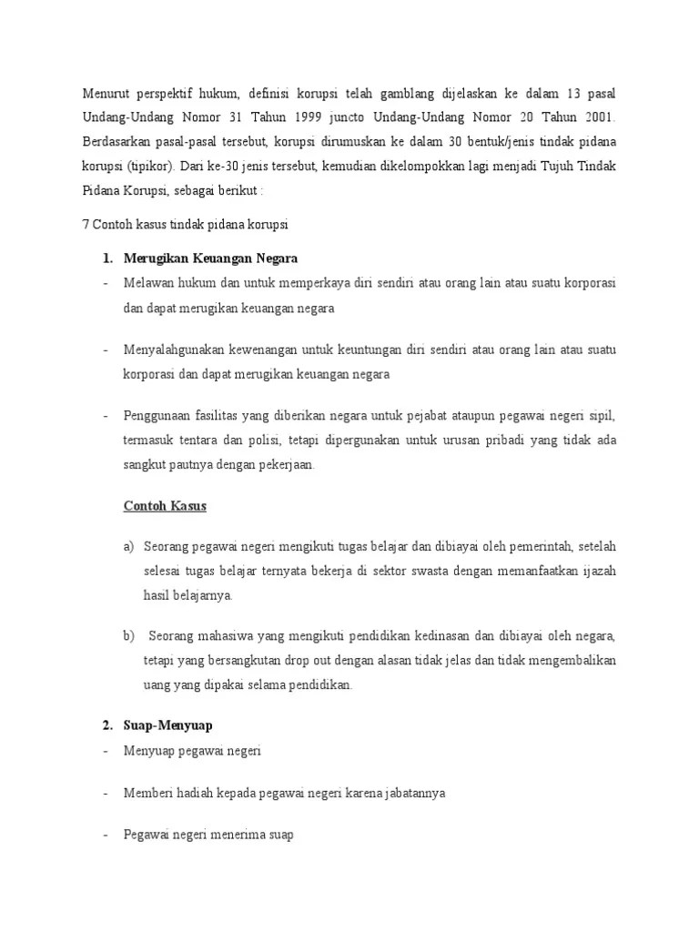 Contoh Kasus Tindak Pidana Korupsi | PDF