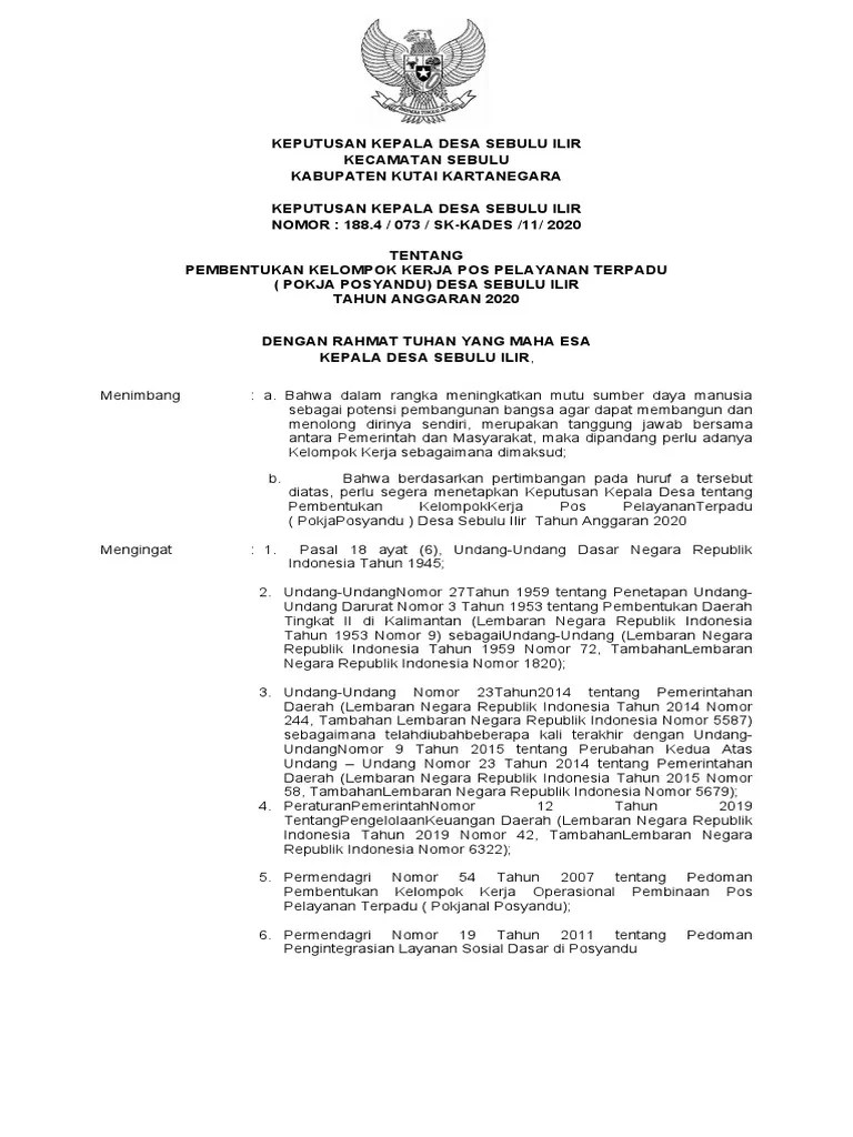 sk penetapan besaran kades, perdes, bpd, rt rw 2020 6. Draf Sk Pokja Posyandu