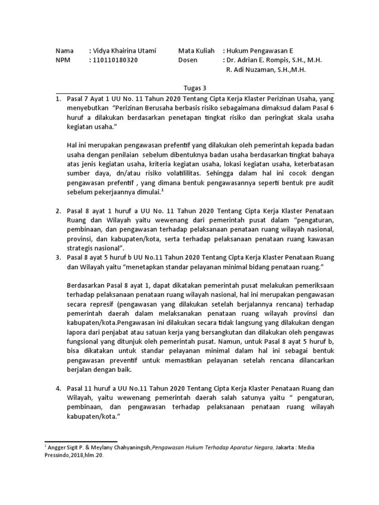 VidyaKhairinaUtami 180320 Tugas3 HukumPengawasanE | PDF