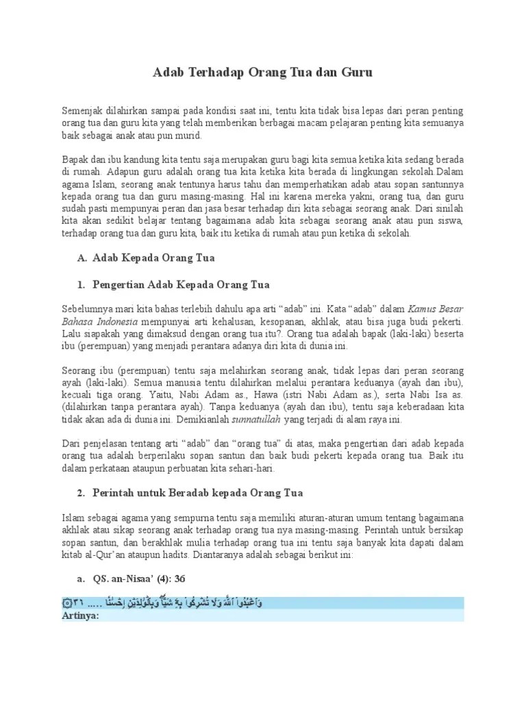 Adab Terhadap Orang Tua Dan Guru | PDF
