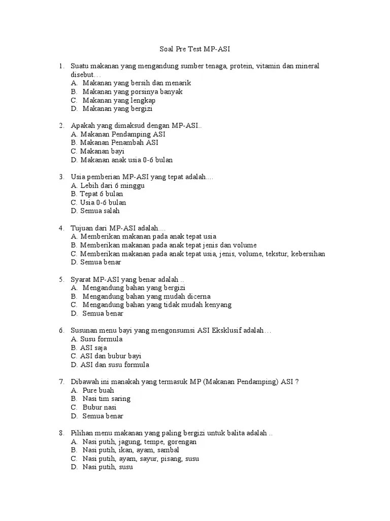 Soal Pre Test MPASI | PDF