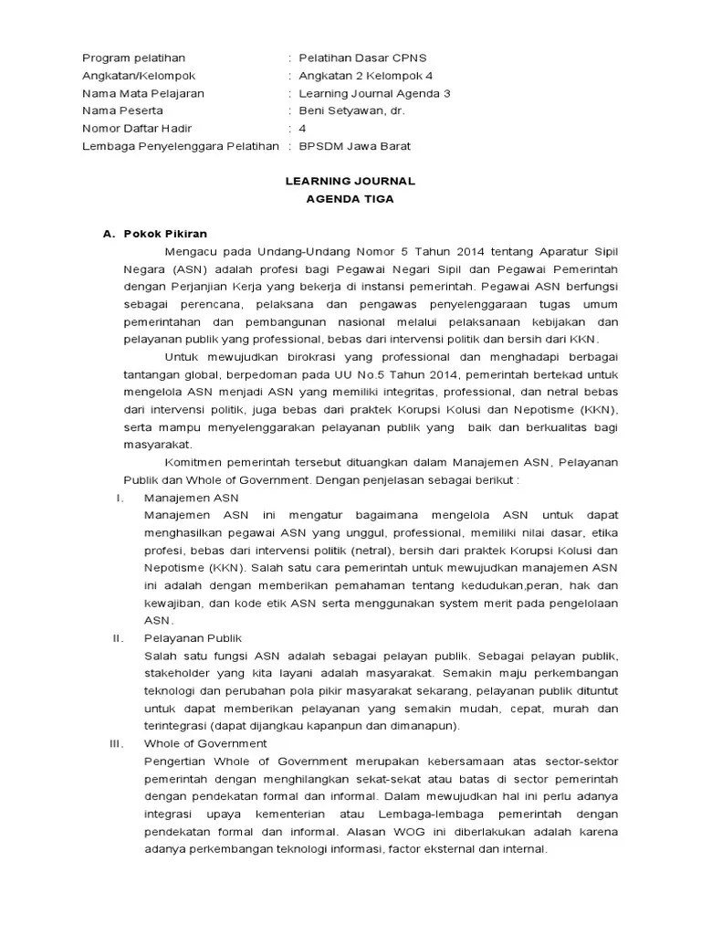 Download song learning journal agenda 1 latsar cpns kementerian esdm 5.1 mb,. Tugas Individu Learning Jurnal Agenda 3 Pdf