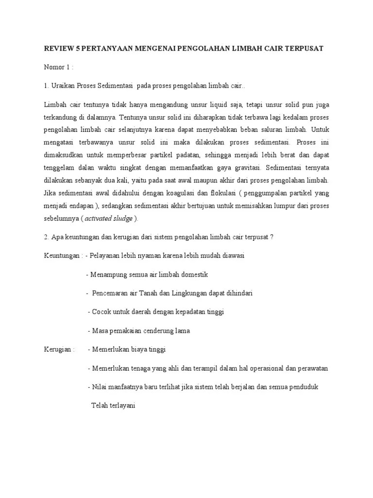 Review 5 Pertanyaan Mengenai Pengolahan Limbah Cair Terpusat | PDF