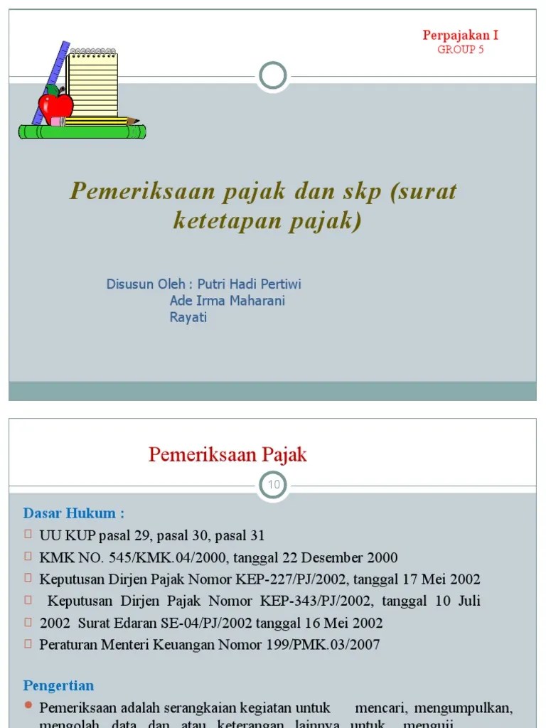 Pemeriksaan Pajak Dan SKP (Surat Ketetapan Pajak) : Perpajakan I | PDF