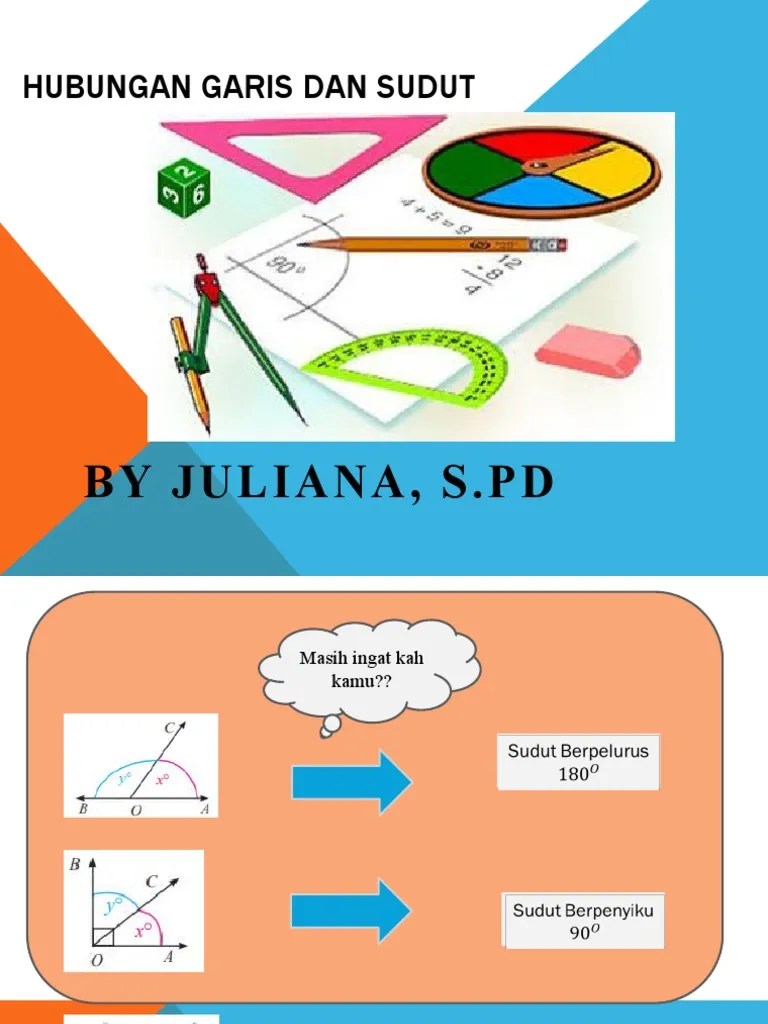 Mar 13, 2017 · sudut saling berpelurus (bersuplemen) berpelurus diambil dari kata dasar lurus, sudut yang dibentuk oleh sebuah garis lurus adalah 180 o. Hubungan Garis Dan Sudut Pdf