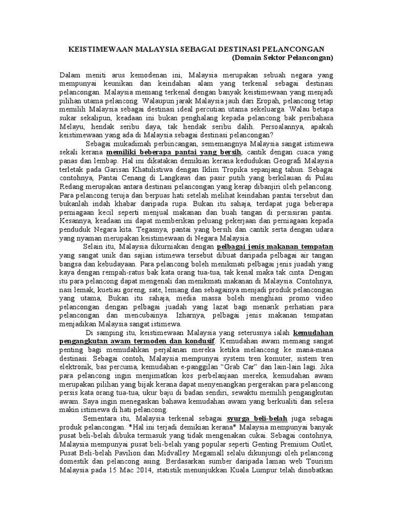 Bahasa melayu tahun 5 (kempen melawat malaysia. Karangan Spm Keistimewaan Malaysia Sebagai Destinasi Pelancongan 31 3 2021 Pdf