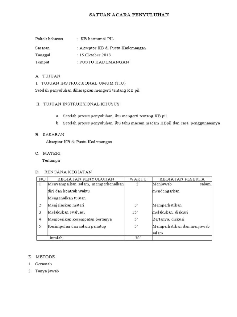 SATUAN ACARA PENYULUHAN KB Pil | PDF