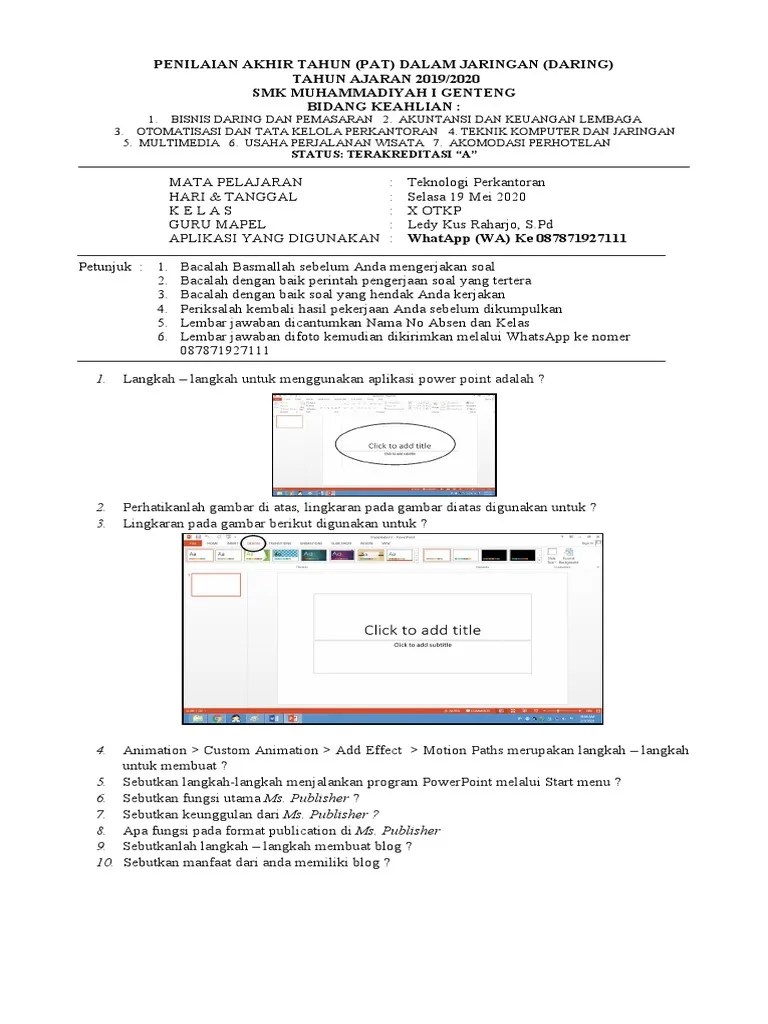 Soal Pat Tek Perkantoran X Otkp | PDF