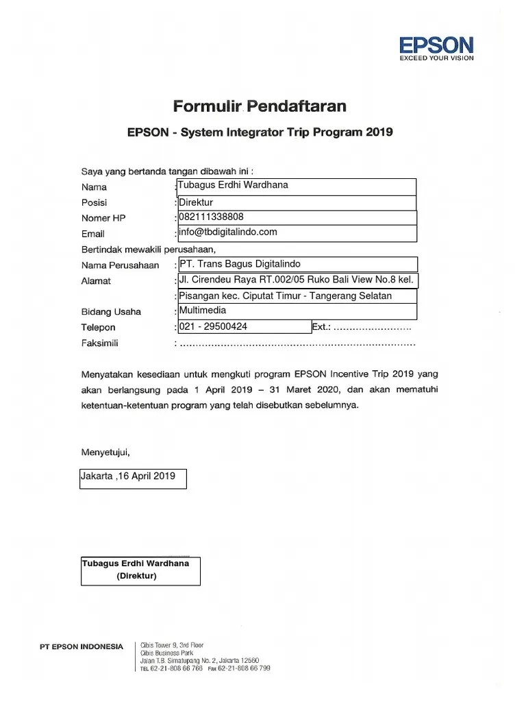 Berikut kami sampaikan informasi terkait loker pt epson,. Form Keikut Sertaan Program Fy19 1354