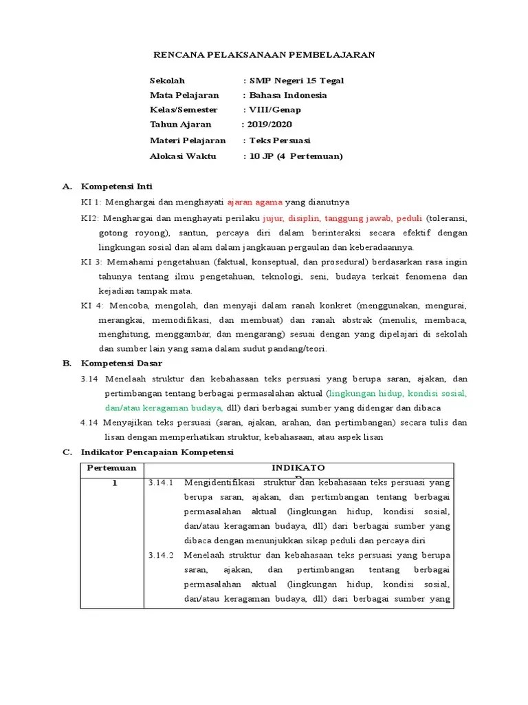 RPP SMP Kls Viii SMT 2 Teks Persuasi | PDF