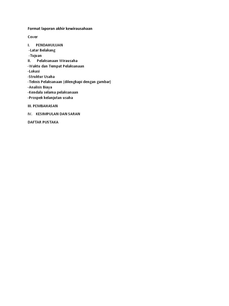 Laporan akhir program kreativitas mahasiswa kewirausahaan kenopie (kerajinan. Format Laporan Akhir Kewirausahaan Pdf