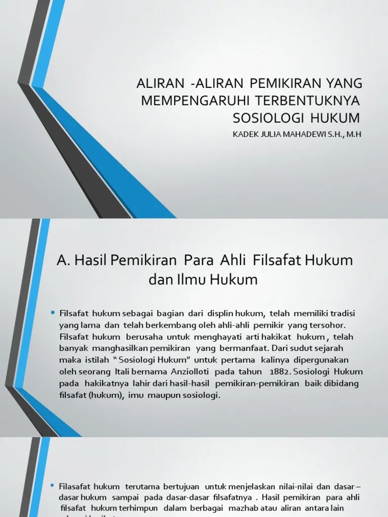 Aliran - Aliran Pemikiran Yang Mempengaruhi Terbentuknya Sosiologi | PDF