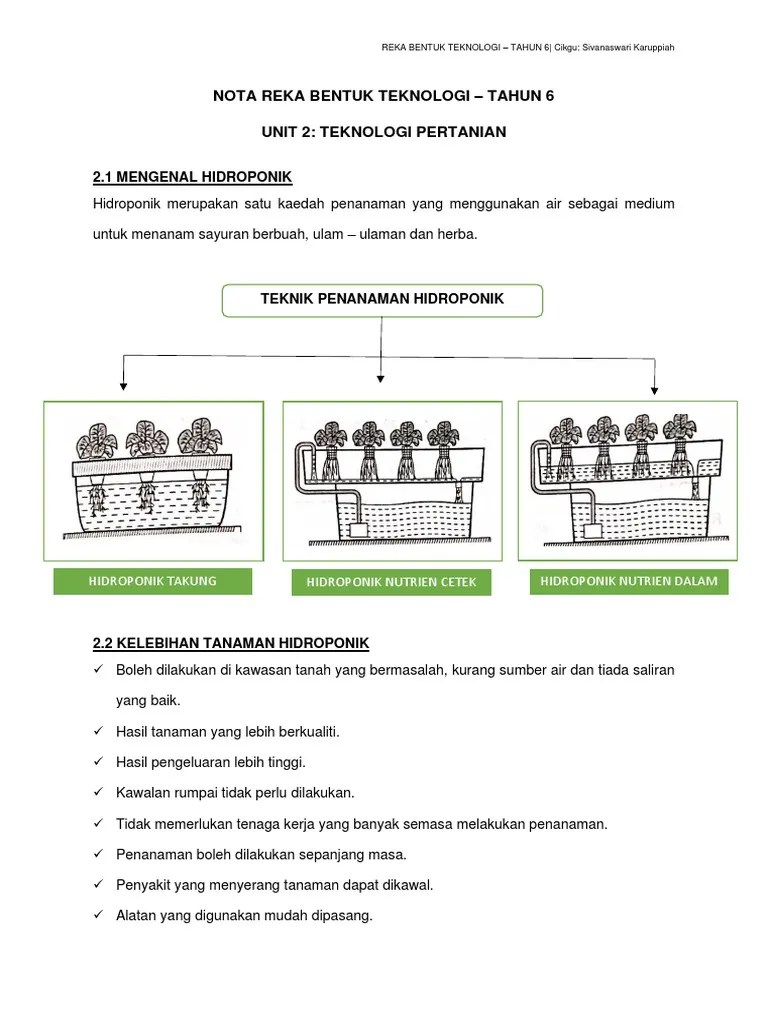 Sistem hidroponik nutrient film technique (nft) teknik hidroponik deep water culture (dwc) teknik hidroponik wick system; Nota Rbt Tahun 6 Pdf