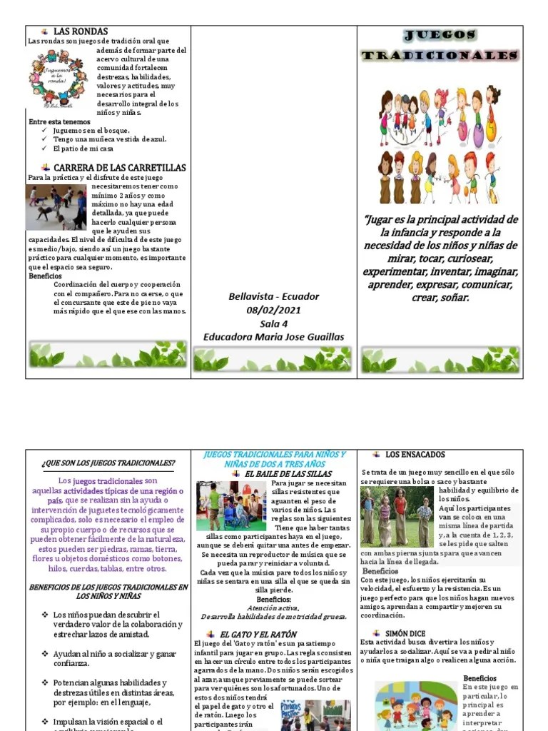El juego infantil paso a paso | instrucciones * ¿qué necesitas para jugar? Sala 4triptico Juegos Tradicionales Pdf Educacion Avanzada Science