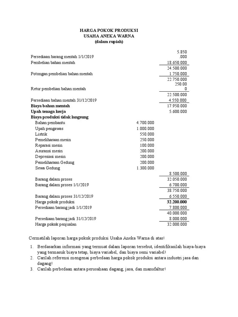 Latihan Soal Harga Pokok Produksi | PDF