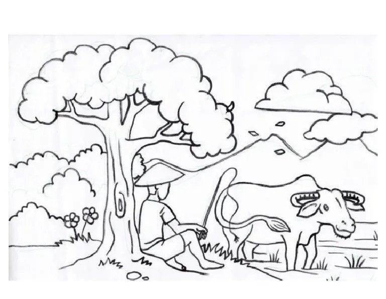 Gadang lukis pemandangan simple lukis pemandangan sawah lukisan. Pemandangan Kampung Pdf