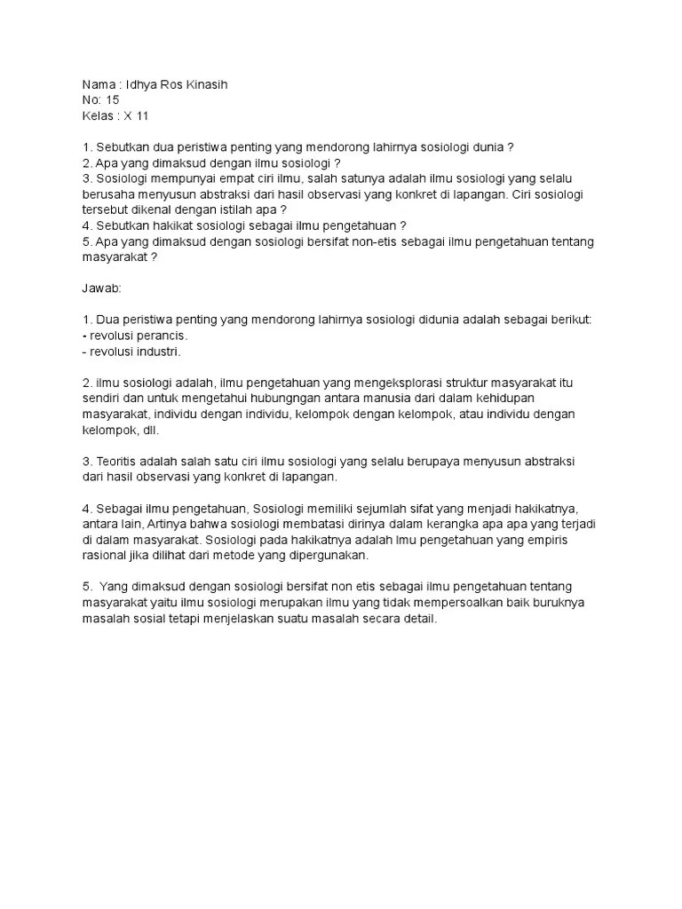 X11 - Idhya Ros Kinasih - Tugas Essay 3.1.1. Sosiologi Sebagai Ilmu | PDF