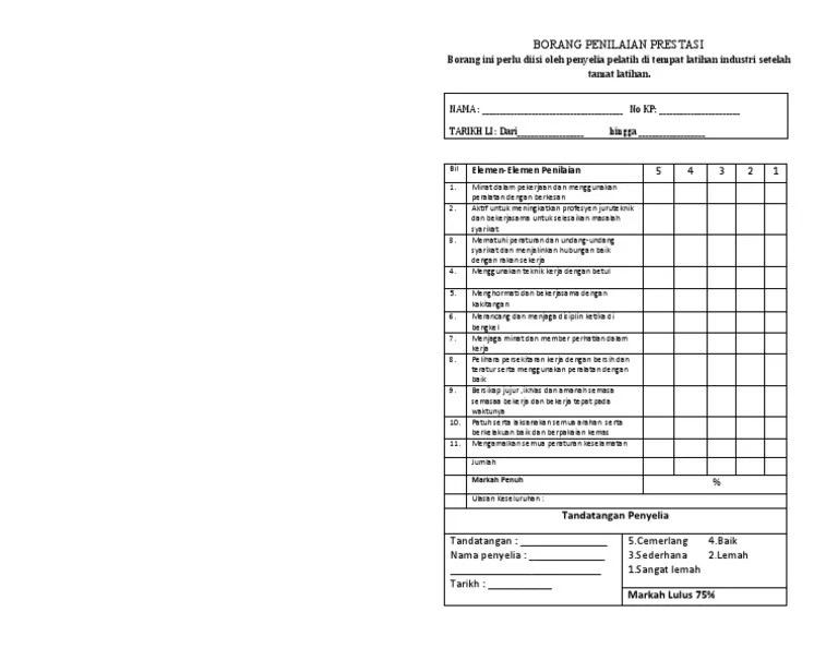 Contoh Borang Penilaian Prestasi Kerja / Borang Penilaian Prestasi Kerja Jpa Englshbda