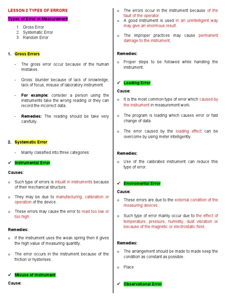 Here, we'll look at the differences between these two types of errors and try to diagnose their effects on our research. Lesson 4 Type Of Errors Pdf Observational Error Accuracy And Precision