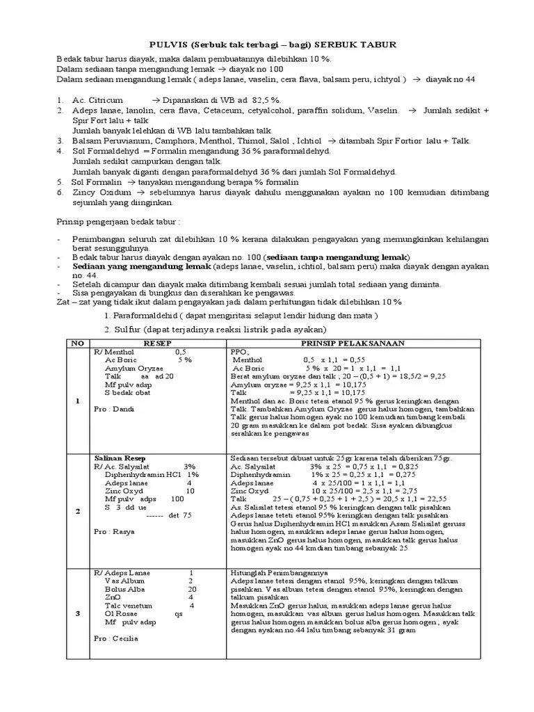PULVIS (Sediaan Bedak Tabur) | PDF