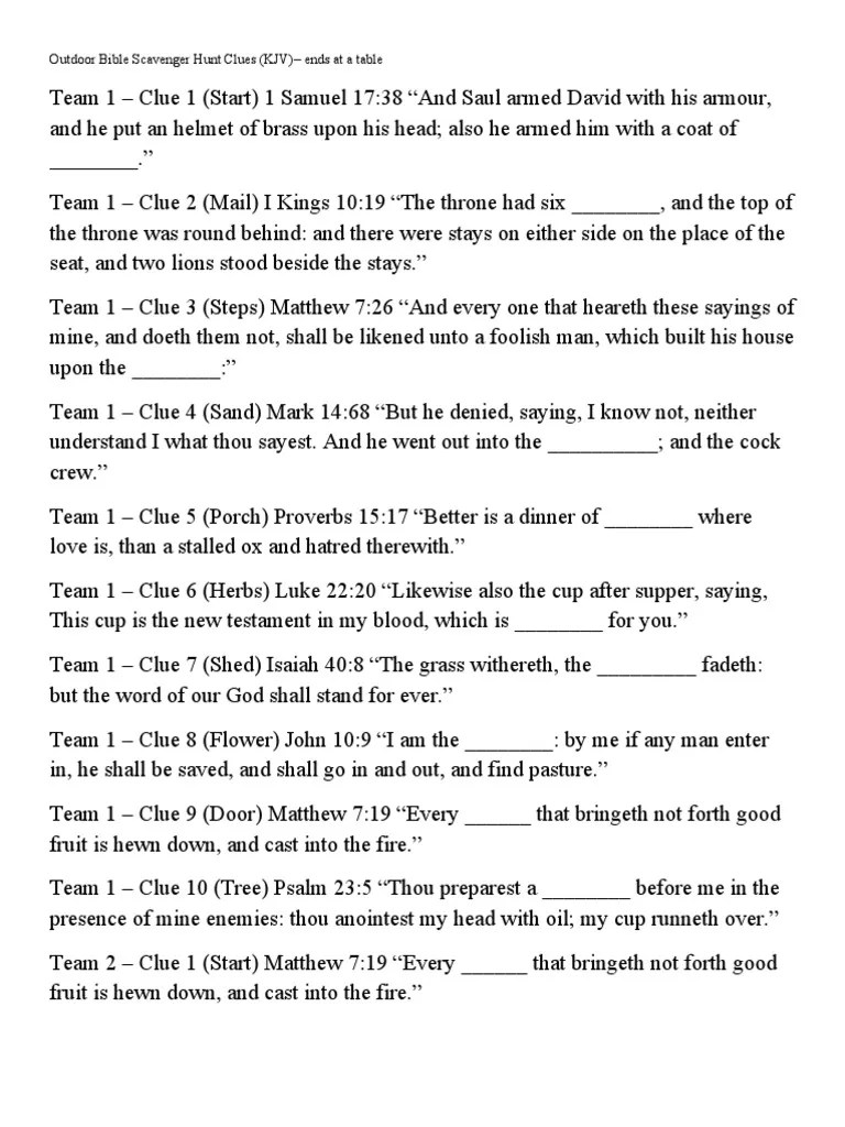 outdoor bible scavenger hunt clues pdf david throne