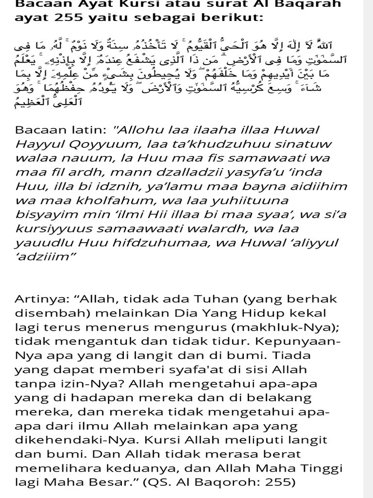 Bacaan Ayat Kursi Tulisan Arab, Latin, Arti &amp; Keutamaannya - Tirto - ID |  PDF