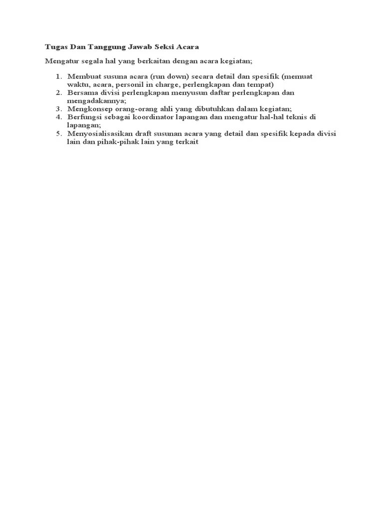 Tugas Dan Tanggung Jawab Seksi Acara | PDF