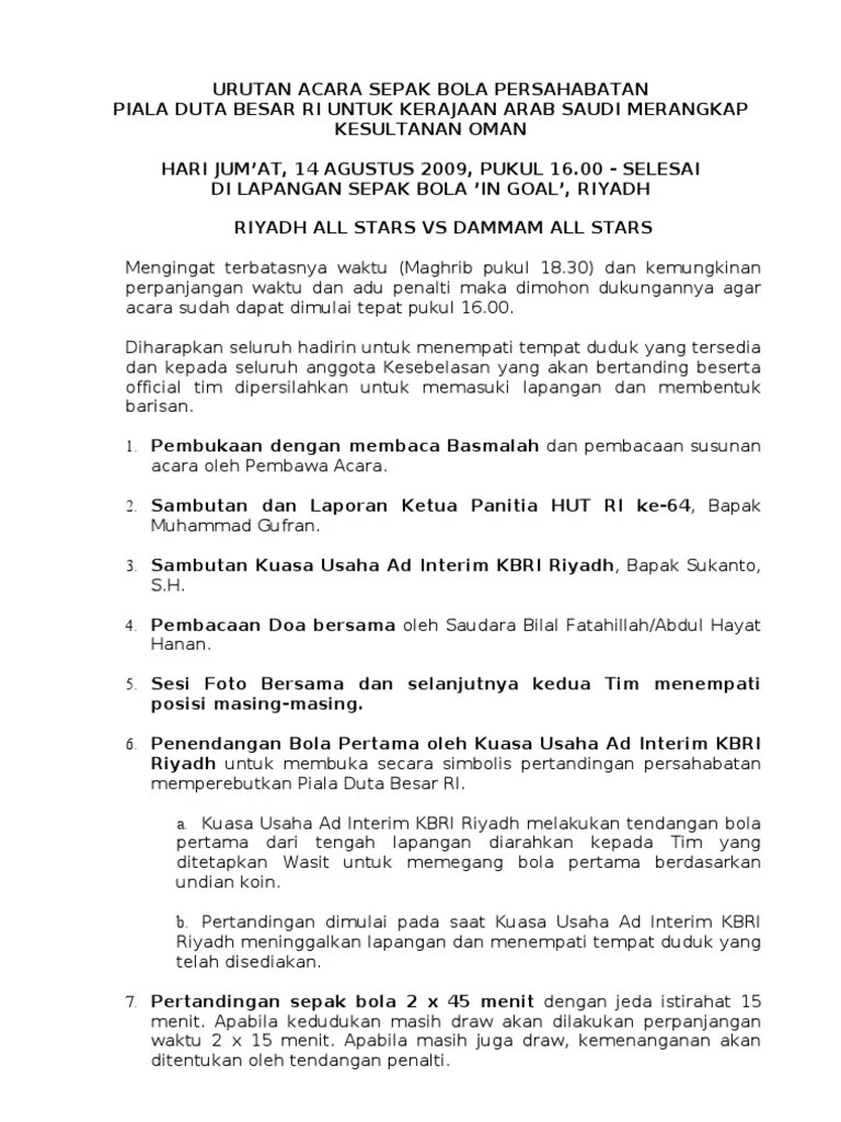 Urutan Acara Sepak Bola Persahabatan | PDF