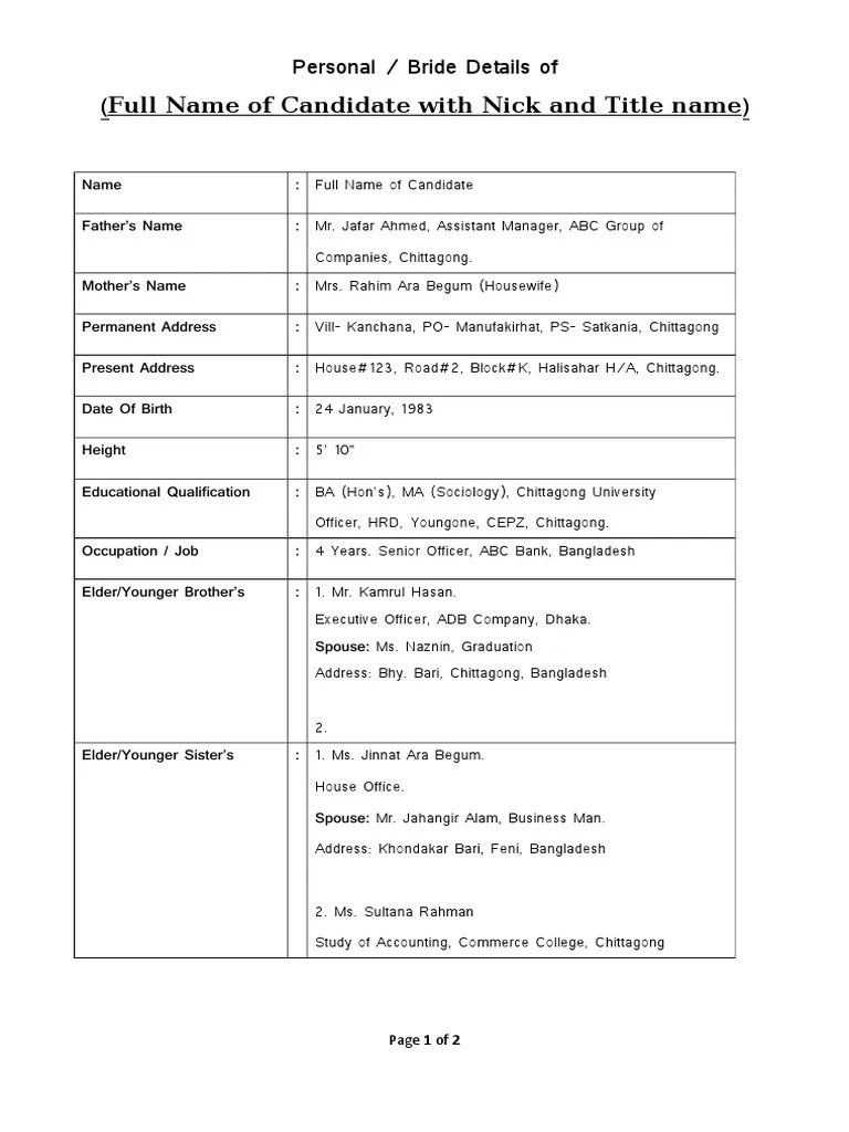 Always customise the templates to fit your personality and the job you are applying for! marriage-biodata-doc-word-formate-resume