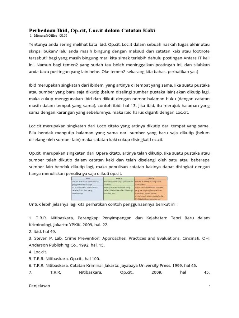 Perbedaan Ibid, Op - Cit, Loc - Cit | PDF