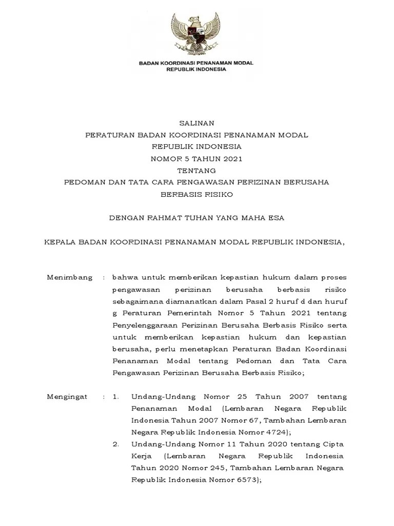 Perka BKPM Nomor 5 Tahun 2021 | PDF