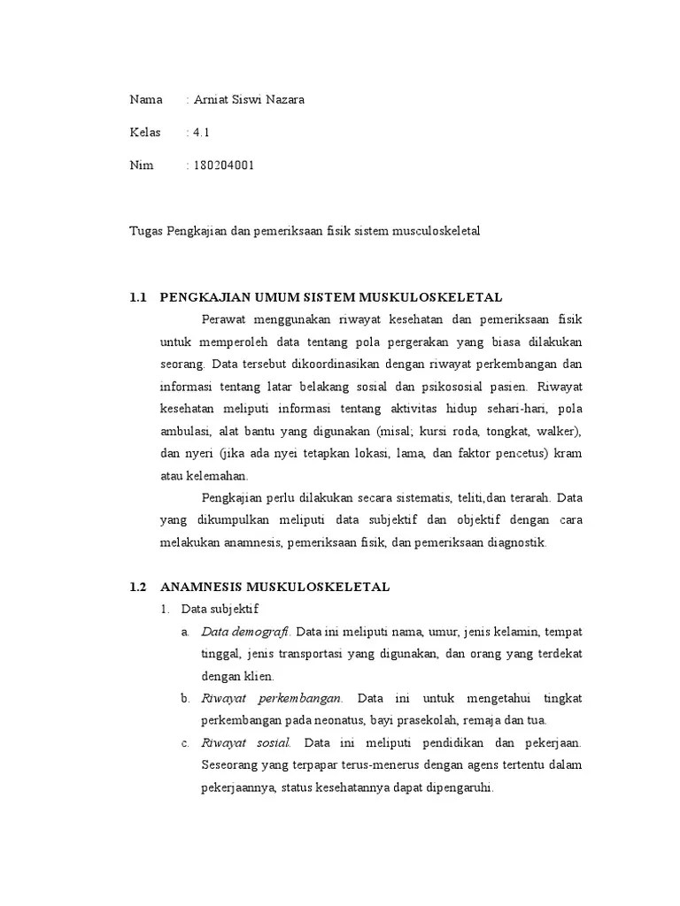 Tugas 1 Pengkajian Dan Pemeriksaan Fisik Sistem Muskuloskeletal (Arni) | PDF