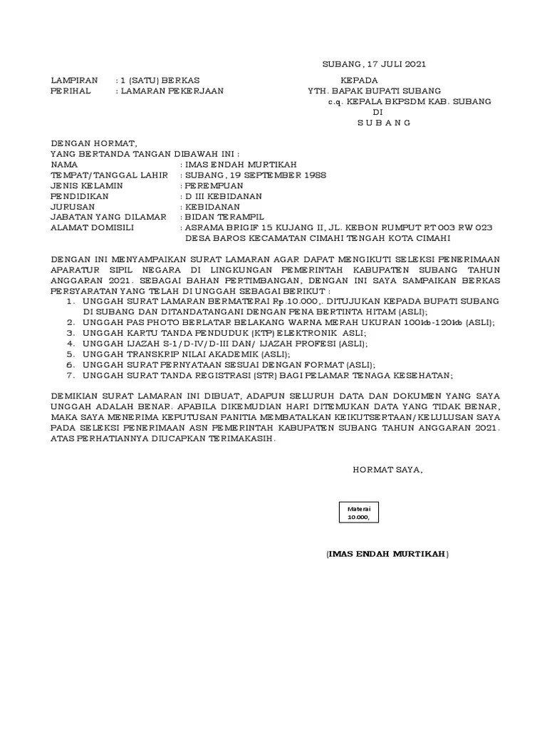 Dengan ini menyampaikan surat lamaran agar dapat mengikuti seleksi penerimaan calon. 5idri X40twazm