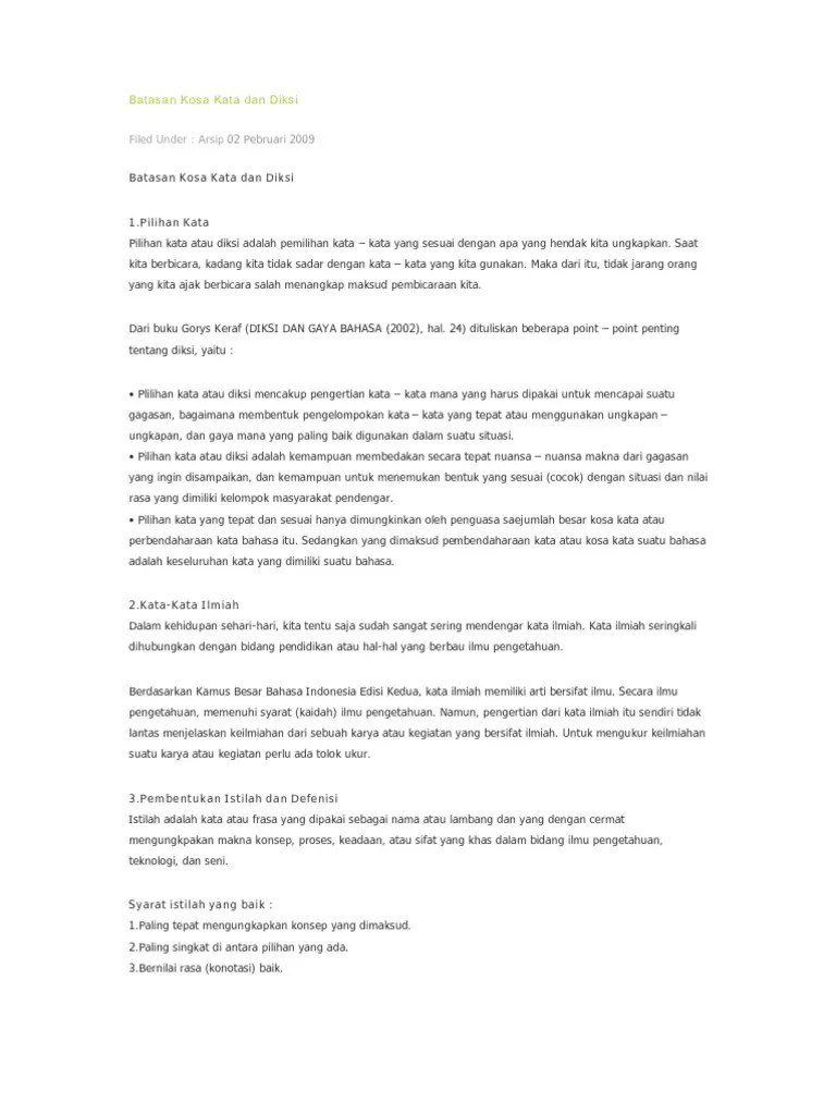 Batasan Kosa Kata Dan Diksi | PDF