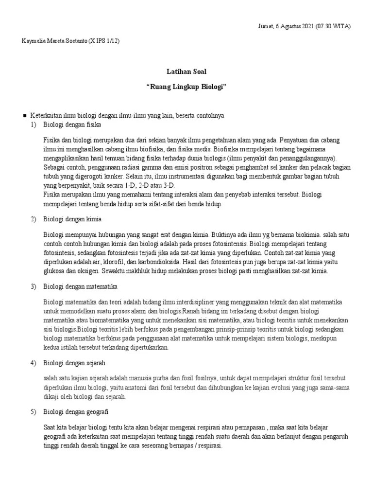 Contoh soal ruang lingkup biologi pilihan ganda. Lkpd 2 Bab 1 Ruang Lingkup Biologi Pdf