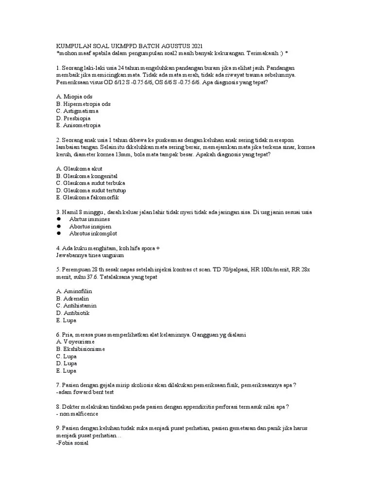 KUMPULAN SOAL UKMPPD BATch | PDF