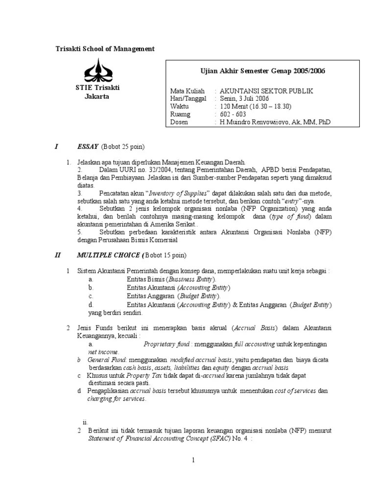 21++ Contoh Soal Essay Akuntansi Sektor Publik - Kumpulan Contoh Soal